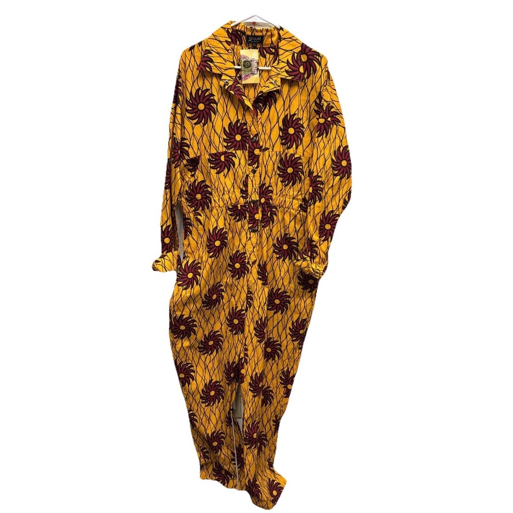 Ofuure Jumpsuit By Tehilah Orange Red Floral XXXL New Pockets Cotton Colorful